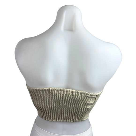 Zara Beige Sleeveless Strapless Lace Up Corset Bustier Smocked Crop Top Size XS - Picture 2 of 4